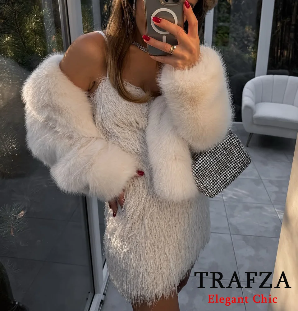 TRAFZA-Women Hot-Sexy Mini Dress With Suspenders Romantic Metallic Line Tassels Dress New 2024 Christmas Party Glamorous Dress