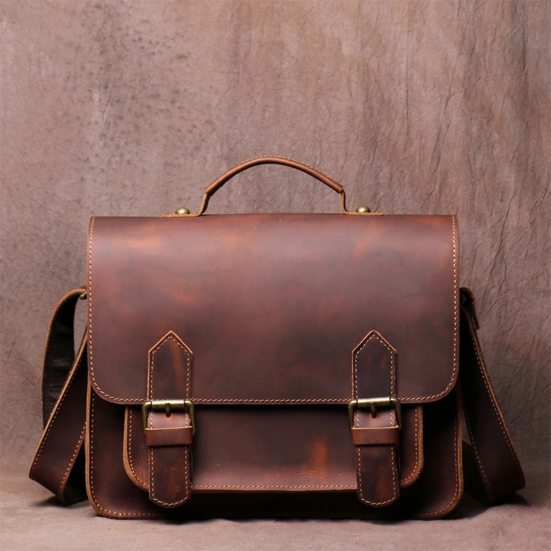 Imagem -02 - Bolsa Vintage de Couro Genuíno para Homens Bolsa Crossbody Alça de Ombro Bolsa Mensageiro Mochila Estilo Universitário