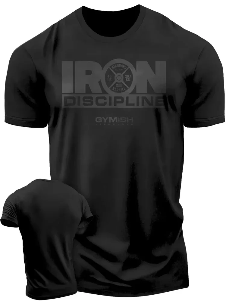 Fashion Breathable Men's Sports T-shirt Summer Gym Steel Discipline Letter Print T-shirt Everyday Casual Short Sleeve Tops