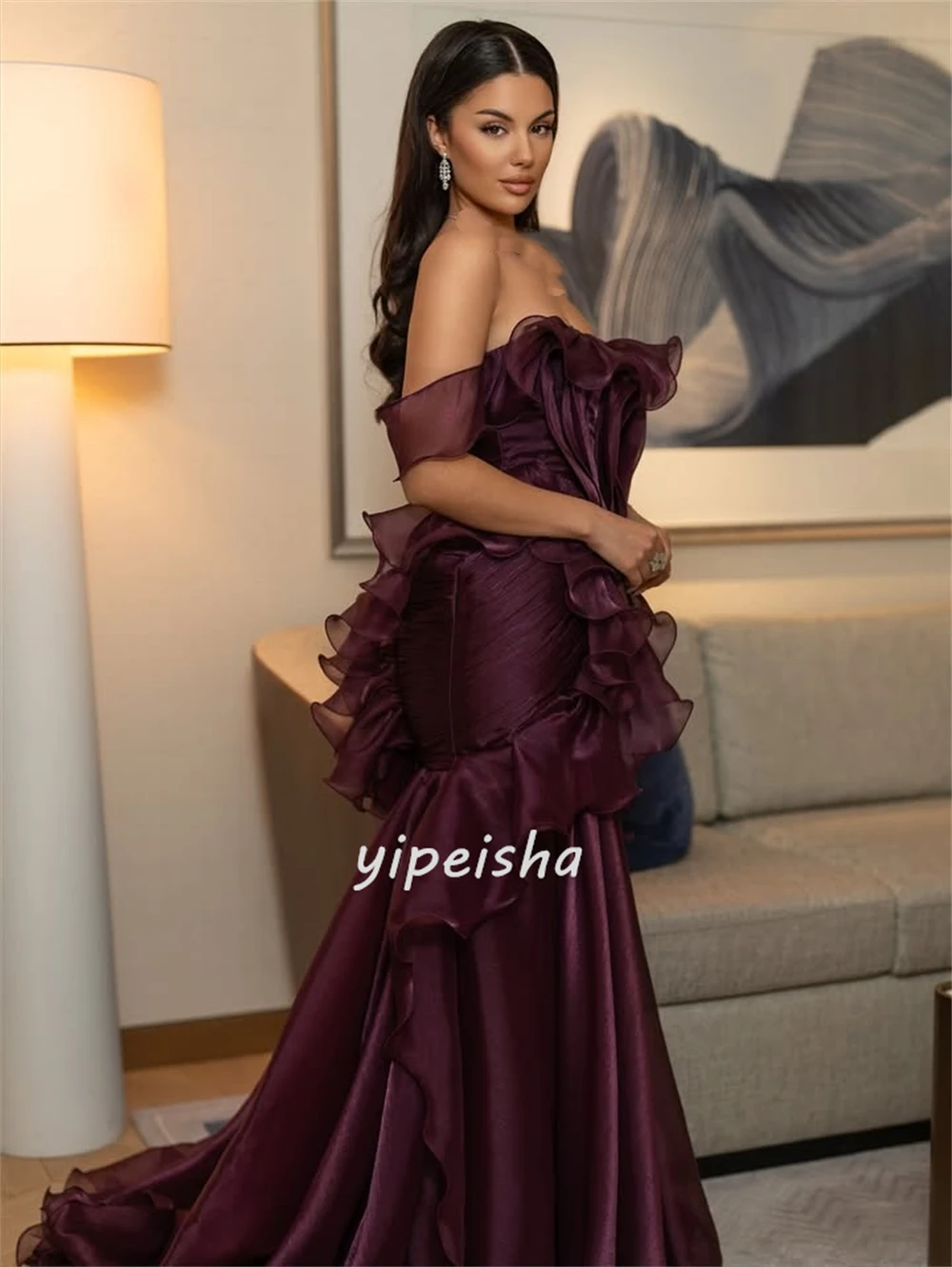 Robes longues personnalisées de Style moderne, à la mode, plissées froncées, droites, épaules dénudées, robes d'occasion sur mesure, formelles assorties