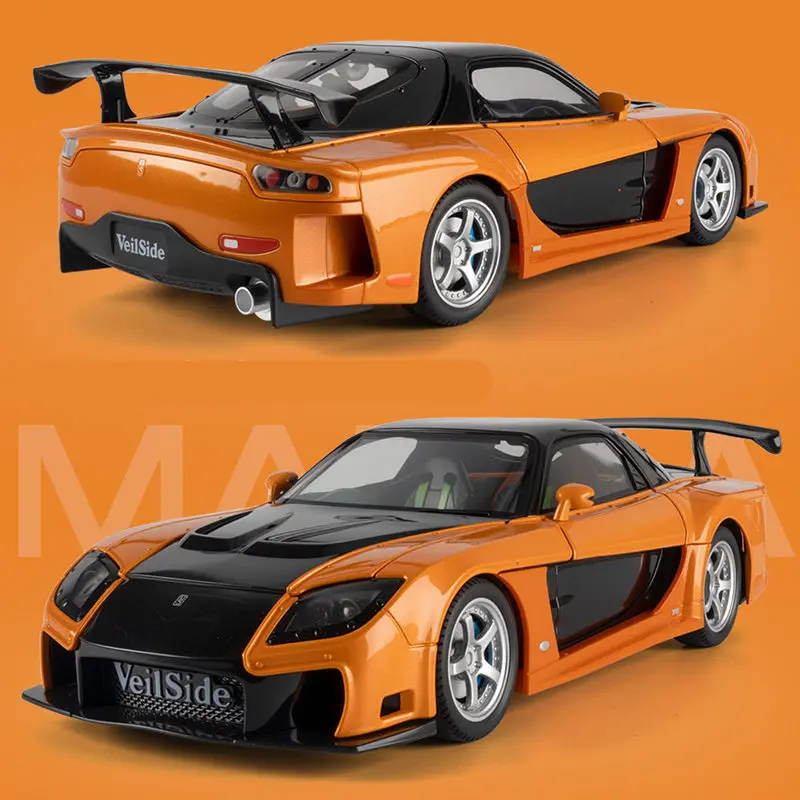 Modelo a Escala 1:24 del Mazda RX7 RX-7 FD3S, Auto Deportivo de Aleación, Réplica de Metal, Auto Clásico de Carreras, con Sonido y Luz, Ideal para Regalo