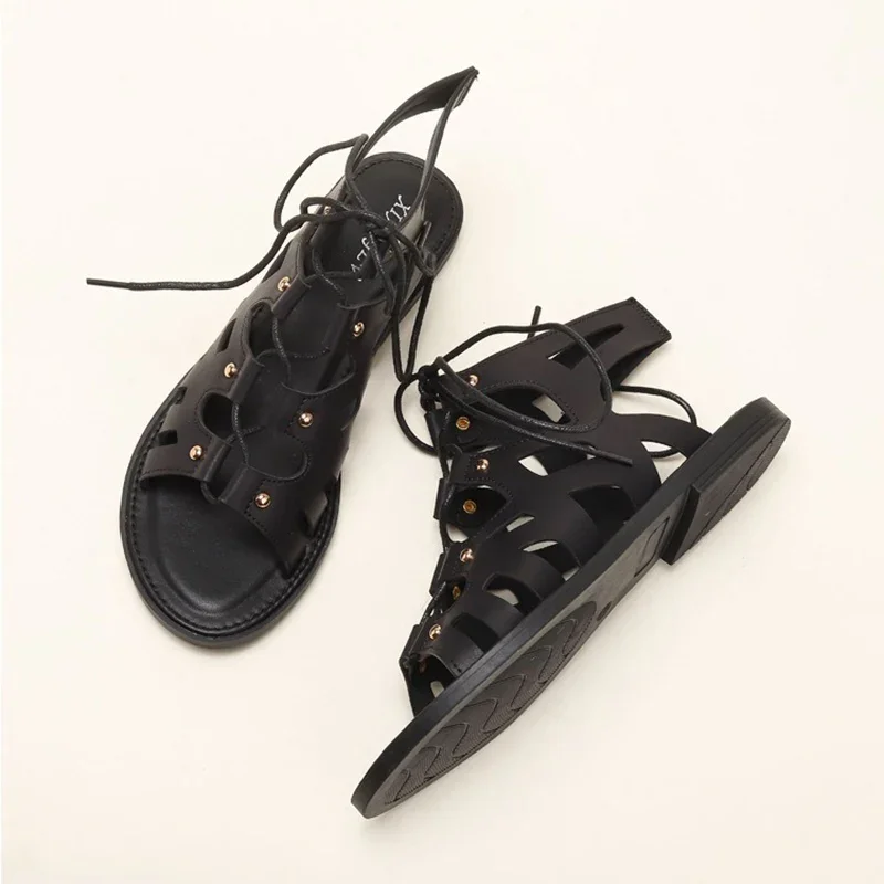2024 New Summer Women 1cm Platform 1.5cm sandali con tacco basso Lady Concise Leisure comodo Lace Up femminile Classic Roman Flats