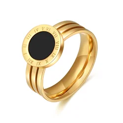 Stainless Steel Roman Numeral Shell Ring Black Color Acrylic Ring For Women Forefinger Ring Gold Plated Titanium Steel Jewelry