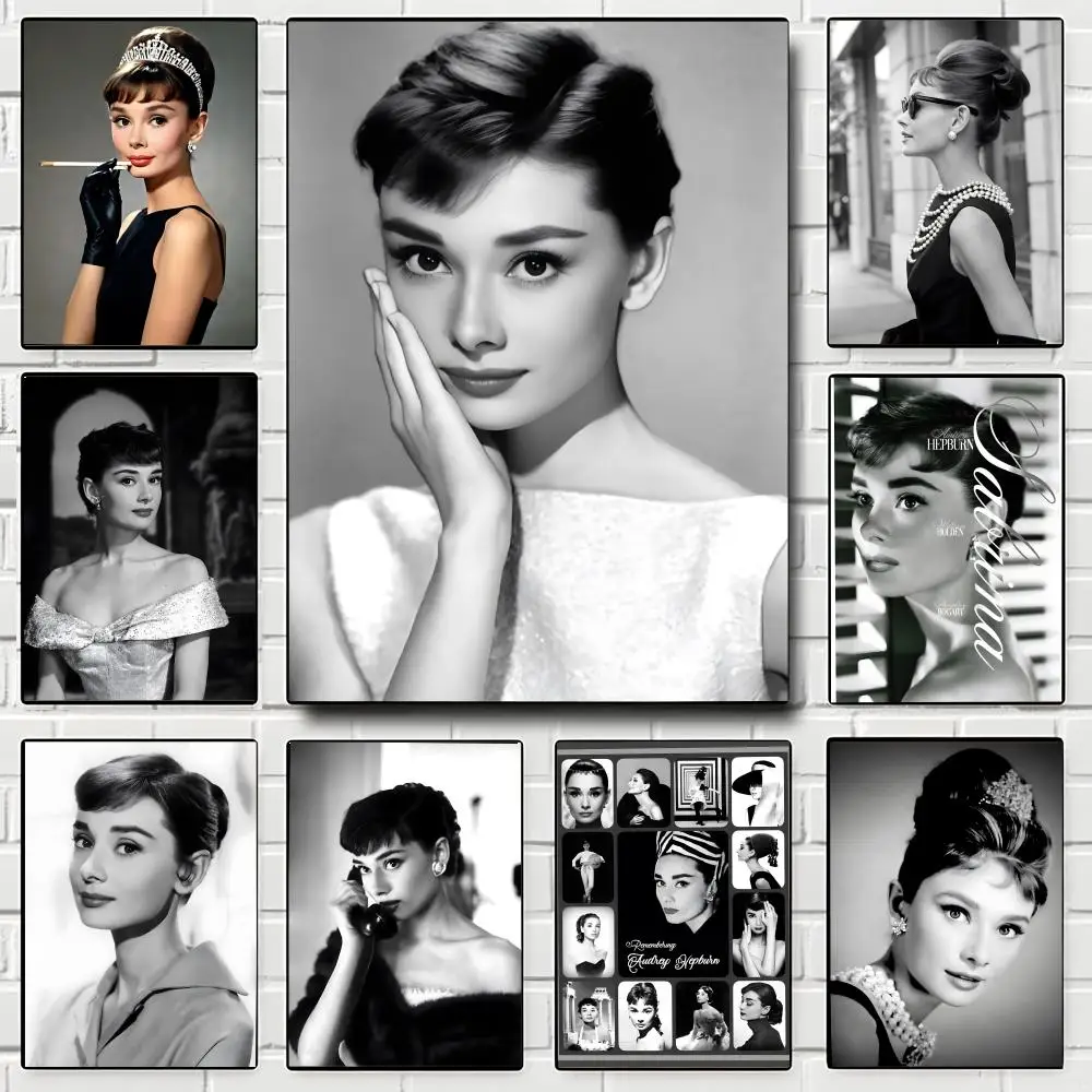 Actress Audrey Hepburn Poster Self-adhesive Art Waterproof Paper Sticker Coffee House Bar Room Wall Decor