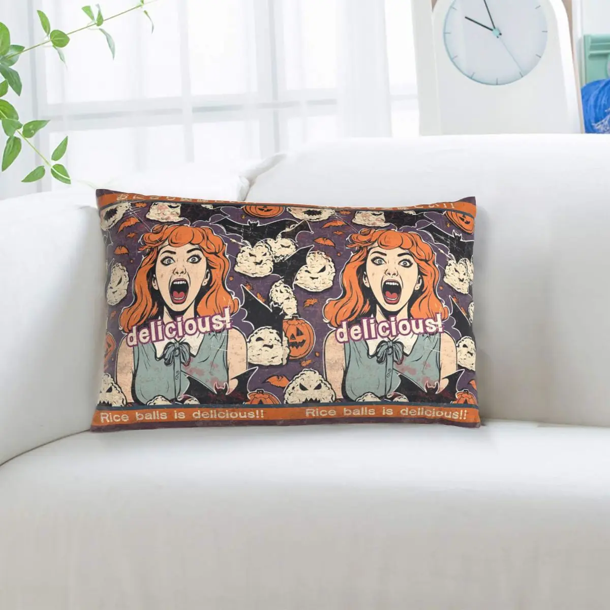 Rice Balls Is Delicious! Halloween Girl Version Rectangle Pillowcase Cushion Cover Decorative Bedroom Bed Home Throw Pillow