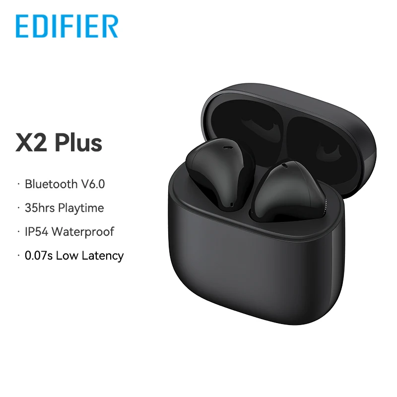 Edifier X2 Plus True Wireless Earbuds TWS Bluetooth Earphone 70ms Low Latency Bluetooth V6.0 IP54 Waterproof 35Hrs Playtime
