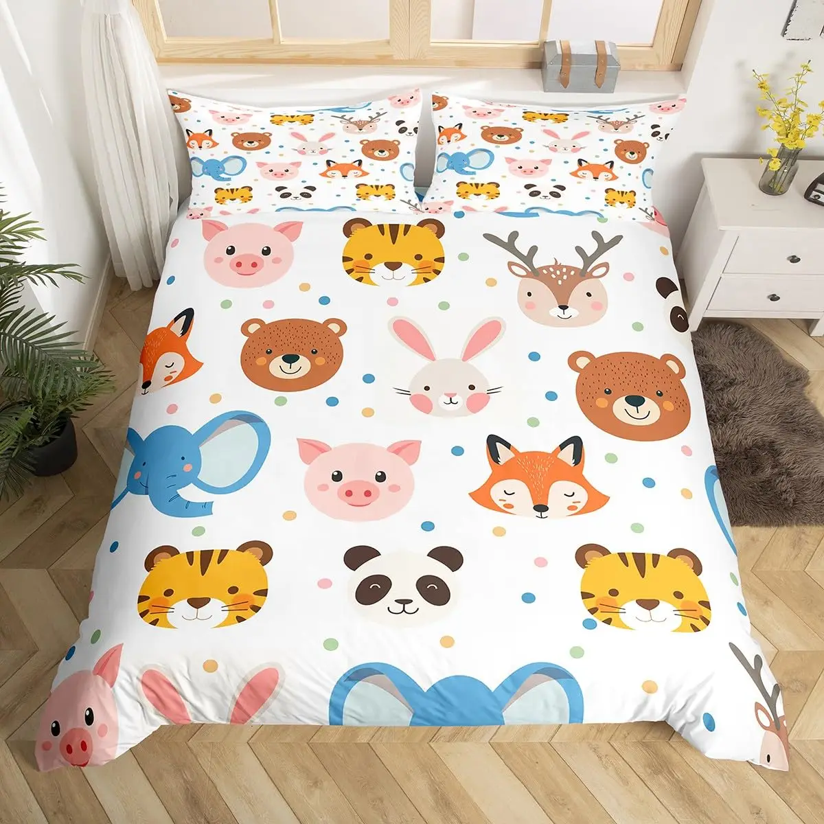 

Kid Zoo Animal Duvet Cover Cute Wildlife Giraffe Bedding Set Cartoon Lion Hippo Turtle Yak Comforter Cover Polyester Quilt Cover
