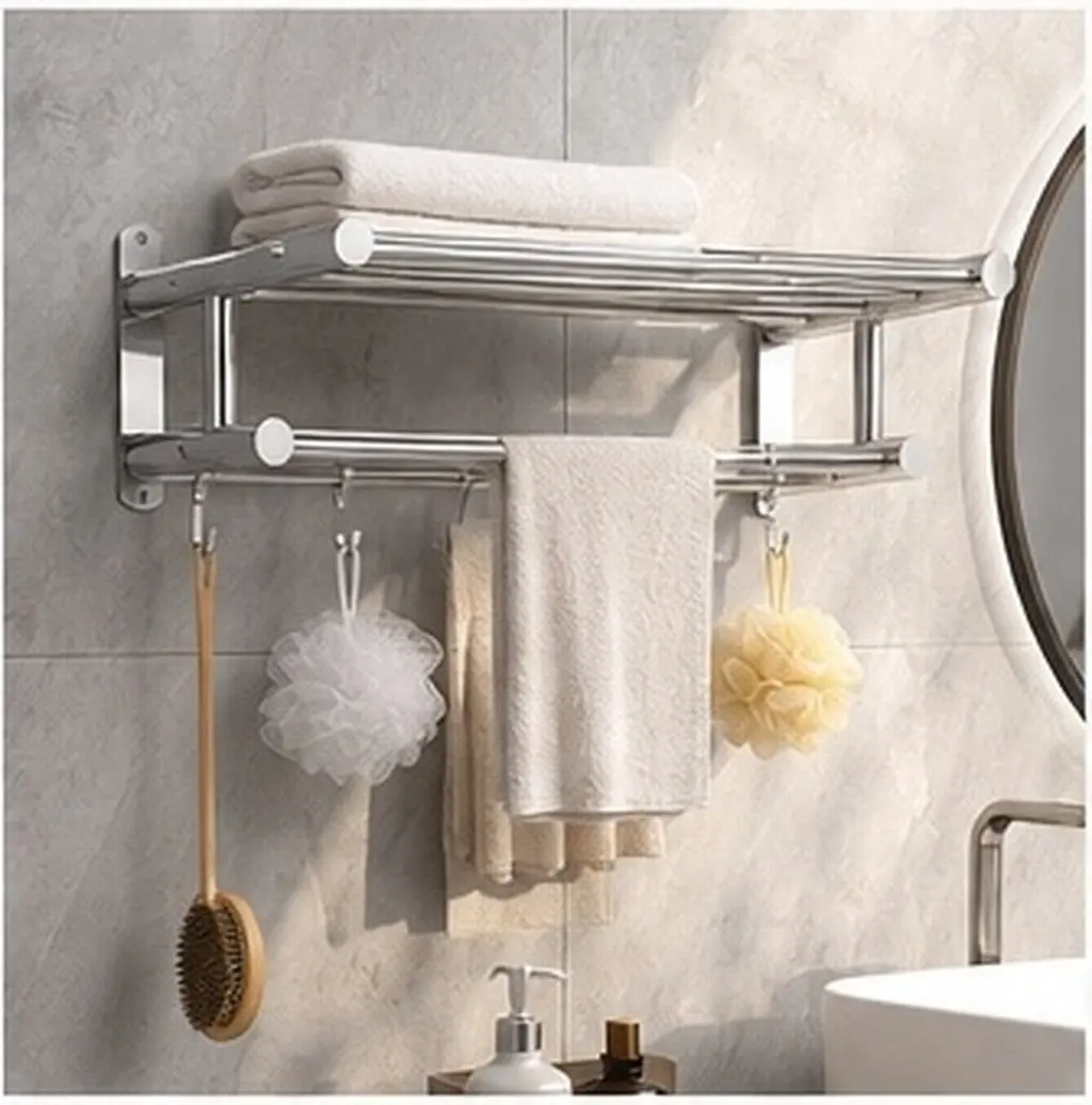 Stainless Steel Towel Rack Wall Mounted Shower Organizer Bathroom Shelf Organizer Hanging Wire Basket Storage Rack