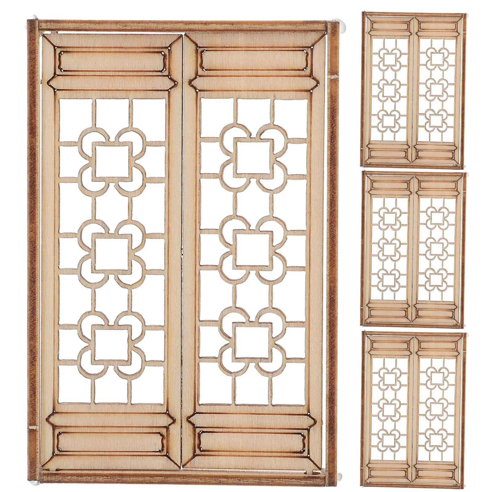 

4 Pcs Mini House Windows Miniature Accessories Dollhouse Model Furniture Wooden Door Building Supplies