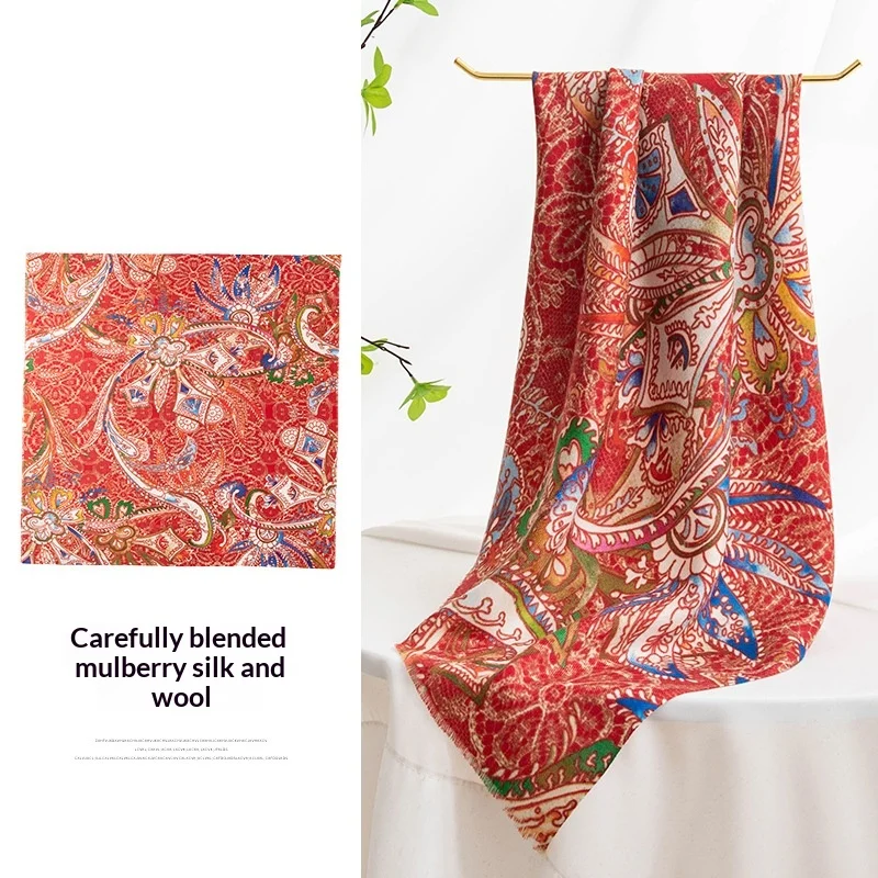 

Boho style 65cm wool silk scarf high-end women's 2025 new small square scarf neck scarf
