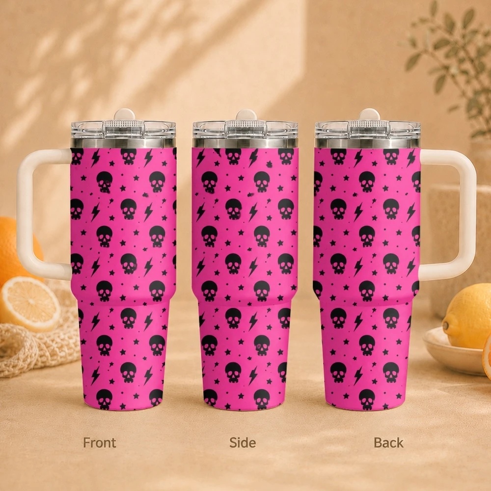 Skeleton print pattern Vacuum Flasks 40oz Vacuum Insulated Travel Mug - Stainless Steel Straw Cup Lid