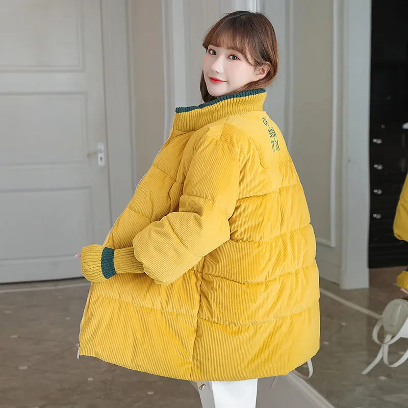 2025 Winter Woman Jacket Corduroy Padded Coat Lady Parka Loose Student Bread Clothing Thick Outerwear