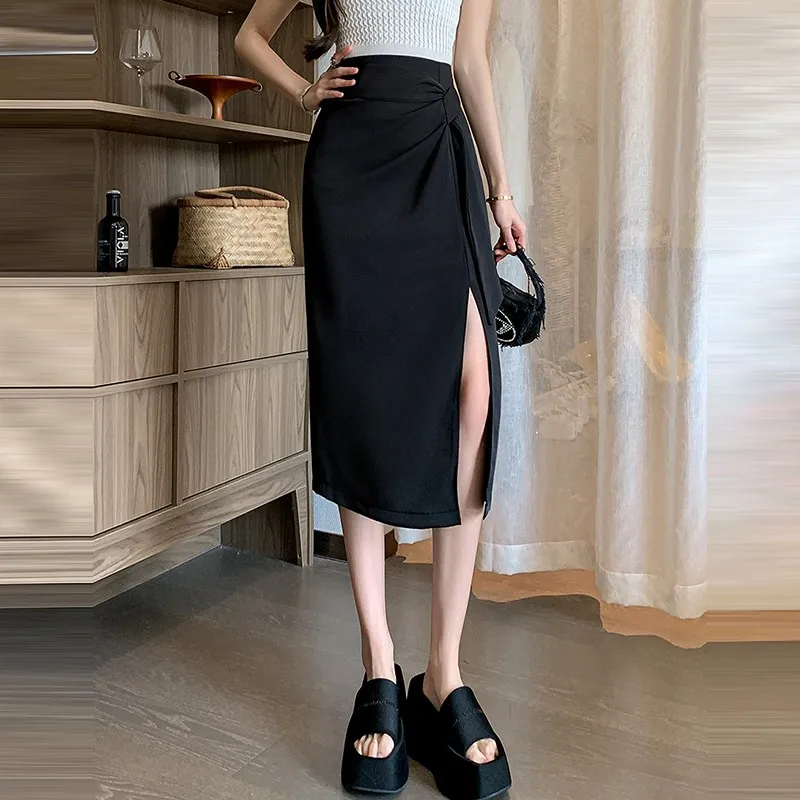 

High Waist Pencil Skirt Women New Arrival 2024 Spring Korean Style Solid Color Furcal Basics OL Ladies Elegant Long Skirt