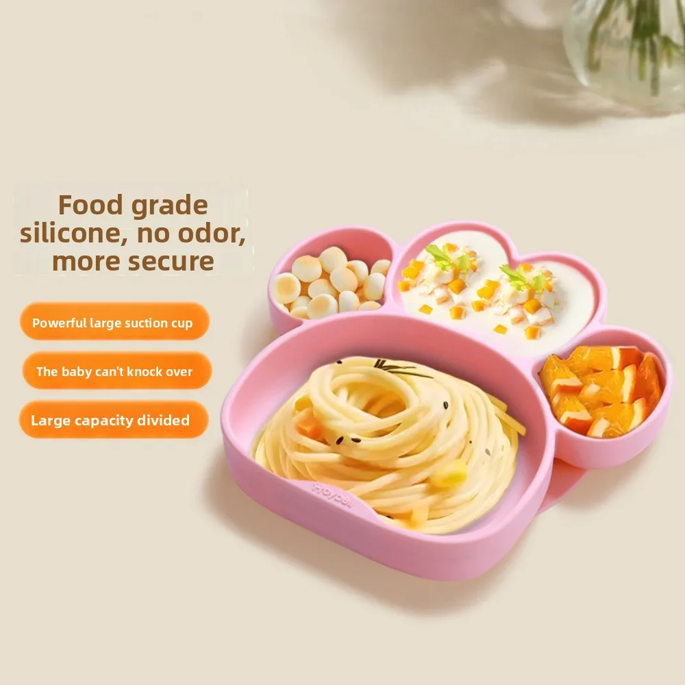 Piatto piano antiscivolo con aspirazione zampa di gatto Piatto di aspirazione in silicone diviso durevole senza BPA Stoviglie per alimentazione robusta e impermeabile