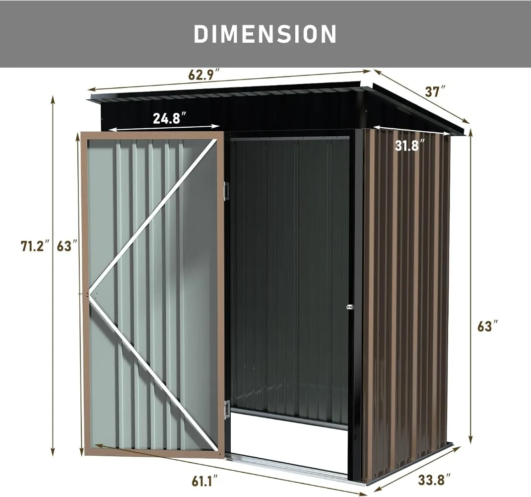 5x3 FT Outdoor Storage Shed with Floor,Outside Waterproof Galvanized Steel Storage House for Backyard Garden, Patio, Lawn Brown