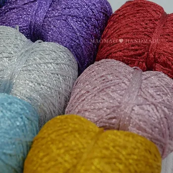 เส้นด้ายกลวง ตุ๊กตาทอมือ เส้นด้ายถัก เส้นด้ายเงา ด้ายสีทอง ตะขอ กิ๊บติดผม Silver Explosion Shiny Gold Silver Wool Crochet