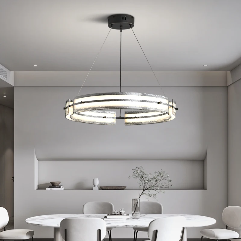 

High Extreme Gray Living Room Iron Art Pendant Light Modern Minimalist Water Ripple Glass Creative Restaurant Bedroom Lighting