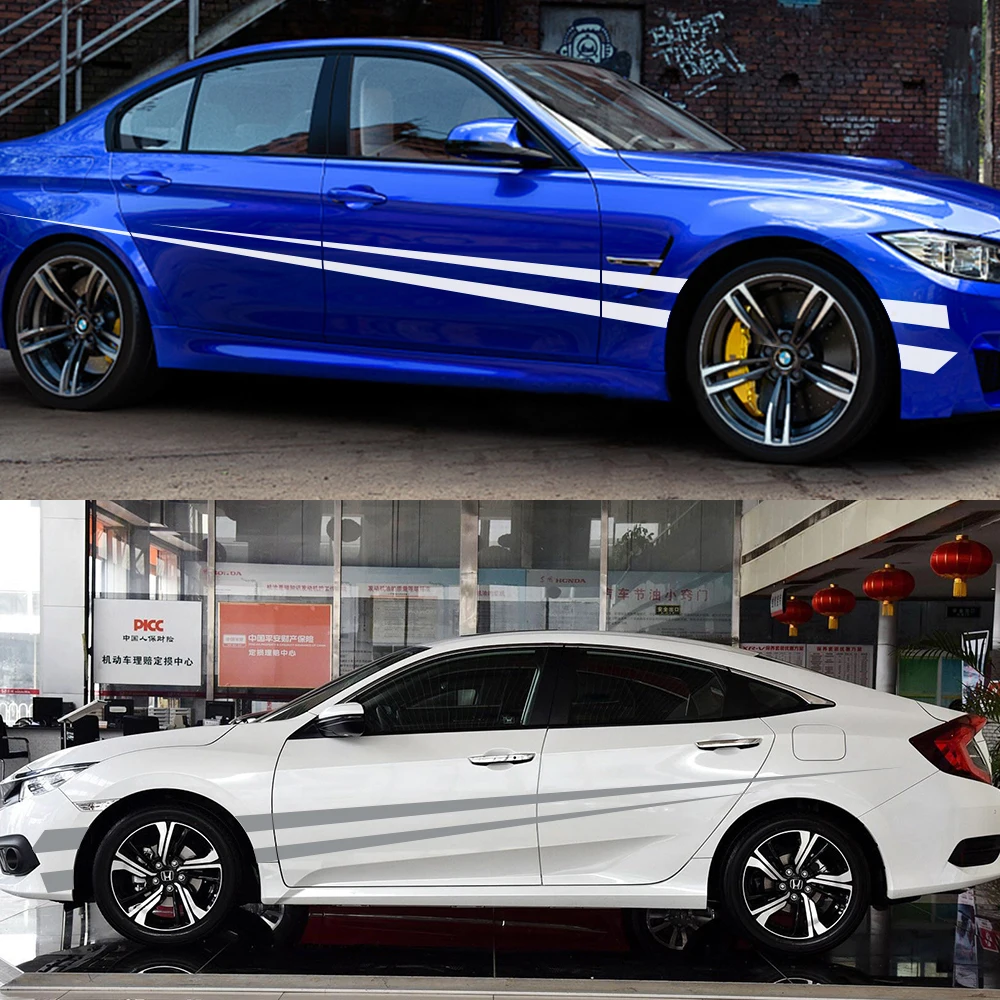 

2Pcs Car Vinyl Stickers For Audi BMW Ford Kia Jeep Subaru Dacia Renault Hyundai Nissan Auto Long Side Stripes Decals Accessories