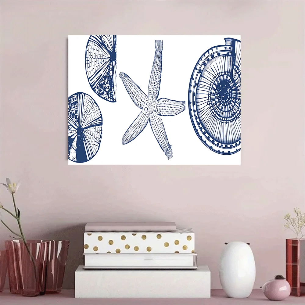 1PC-Canvas poster Unframed  Nautical Blue Starfish Sand Dollar Wall Art Canvas Print  summer
