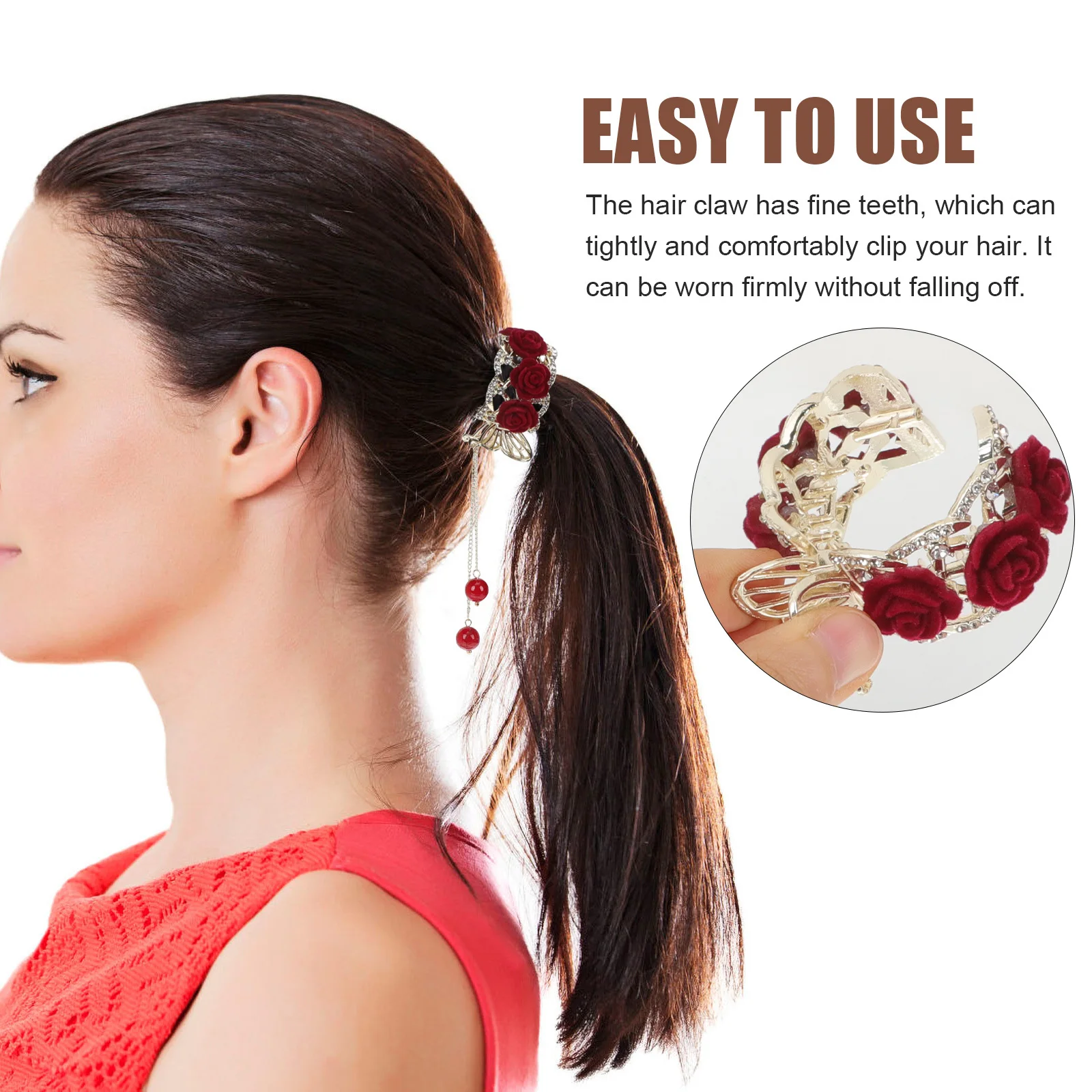 

Rhinestone Claw Clip Large Tassel Rose Design For Thick Long Hair Women Party Wedding Prom Decor Hair Styling Tool