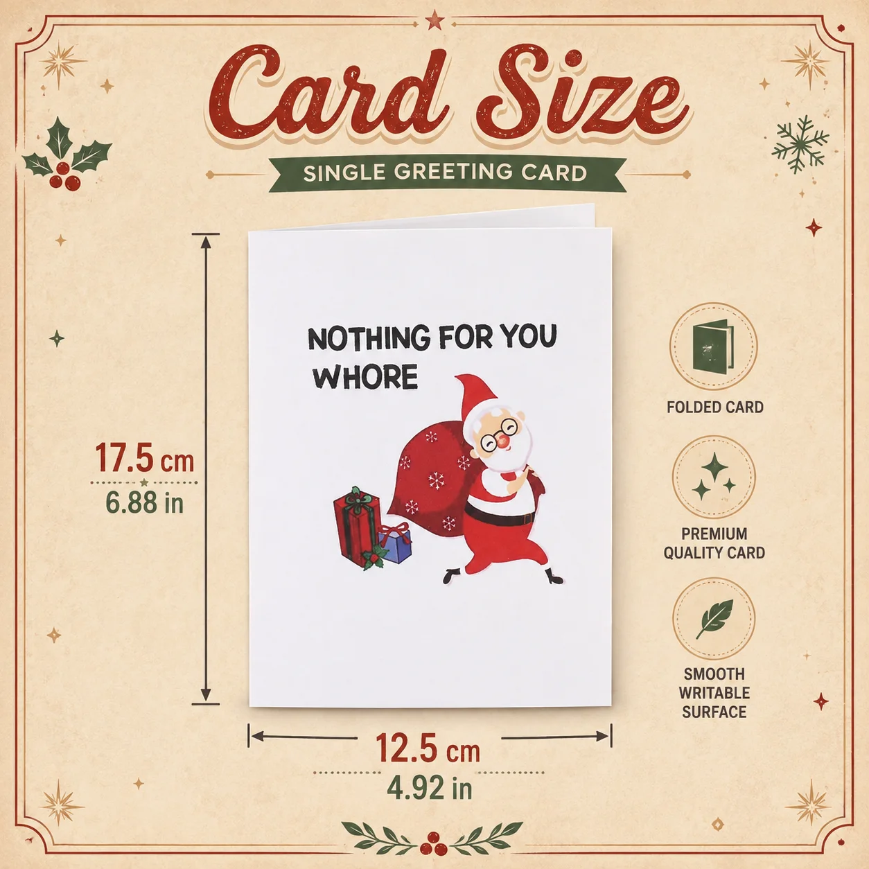 1PC Humorous Christmas Card Set with Matching Pink Envelopes, Funny Novelty Xmas Greeting Cards for Friends Family Holiday Gifts