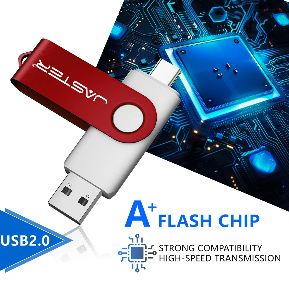 JASTER TYPE-C Business Gift USB-C 128GB Metal Memory Stick 64GB Silver Pen Drive 32GB Waterproof Rotatable USB Flash Drive 16GB