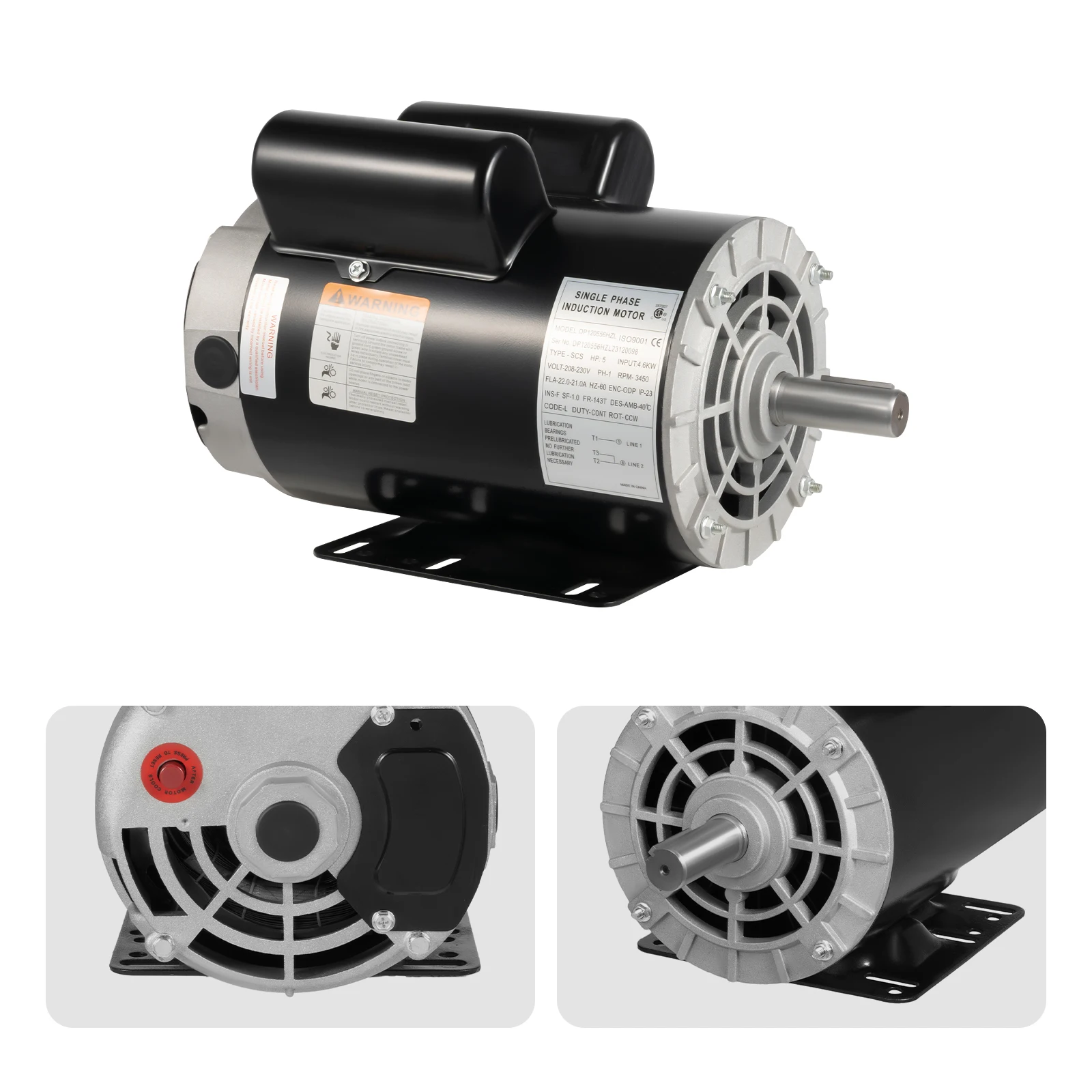 5 PS 3450 U/min einphasiger Kompressor-Elektromotor 208–230 V, 10,3 N m, mit Halterungssockel