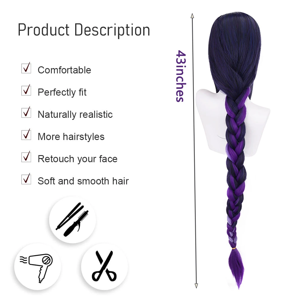 Beelzebul Raiden Shogun Cosplay Wig Raiden Ei Purple Gradient Super Long Braid  Heat Resistant Synthetic Hair for Daily Party