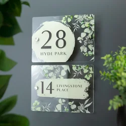 House Number Sign Printed Address Signage Custom Eucalyptus Modern Vintage Floral Street Name Outdoor Exterior House Plaque