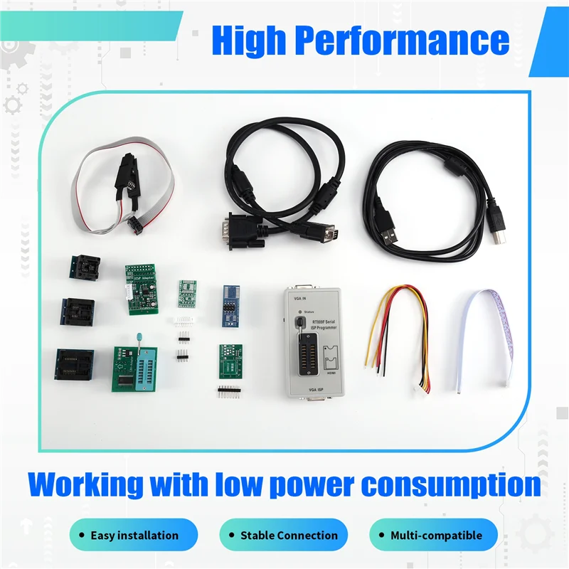 AP-RT809F ISP USB Programmer Set BIOS Burner LCD USB Chip Eeprom Programmer dengan 11 Adaptor Set Alat Perbaikan Mobil