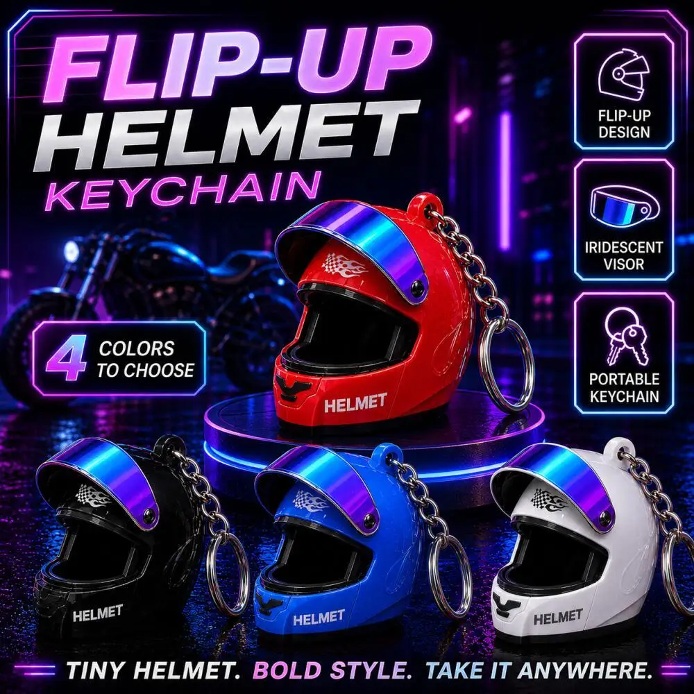Cool Black Electroplated Visor Helmet Keychain, Flip-open Motorcycle Helmet Pendant, Mini Gift for Motorcycle Enthusiasts
