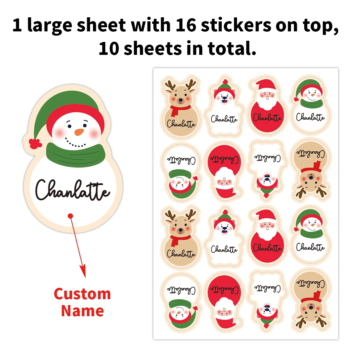 160 قطعة/10 ورقة ملصقات اسم عيد الميلاد المخصصة ، تسميات شخصية لعلامات الهدايا ذاتية الصنع ، سكرابوكينغ ، ديكور منزلي للحفلات ، أختام الحروف