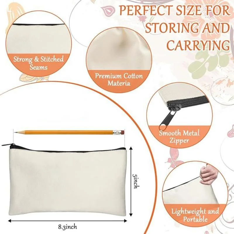 AttireTrove5pcs Blank Canvas Zipper Pouch Bulk Makeup Bag Pencil Case For Cosmetic DIY Crafts Independence Day