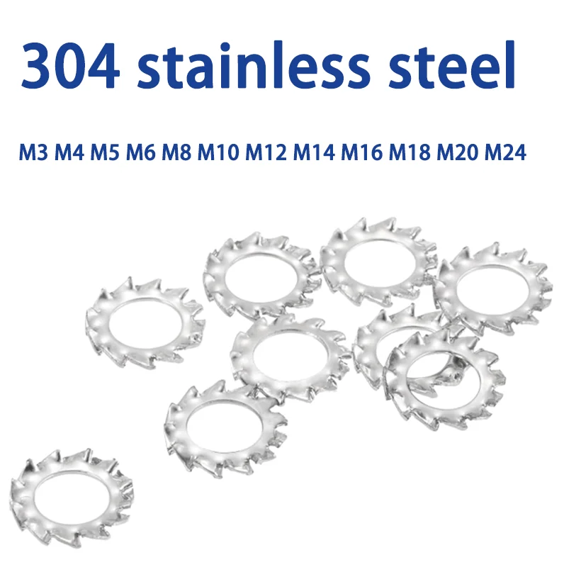 5/10/20/50/100/200Pcs Stainless Steel External Multi Tooth Star Lock Washers  7 Size M3 M4 M5 M6 M8 M10 M12 M14 M16 M18 M20 M24