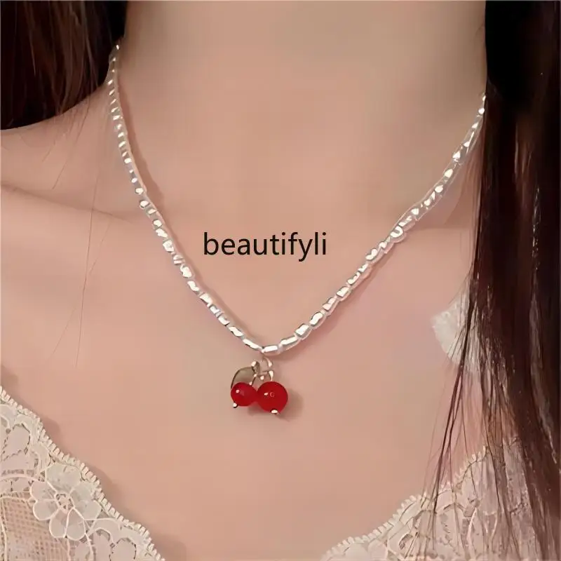 Pearl Summer Cherry Necklace Women's Jewelry Light Luxury Temperament Neck Chain Premium Clavicle Chain