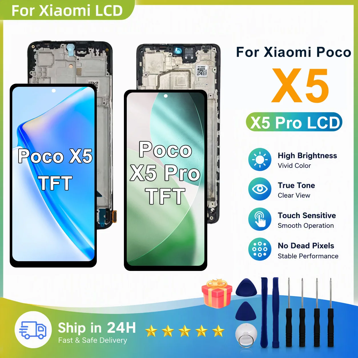 Super TFT For Xiaomi Poco X5 LCD 22111317PG Touch Screen For Poco X5 Pro Screen 22101320G Display Replacement Parts With Frame