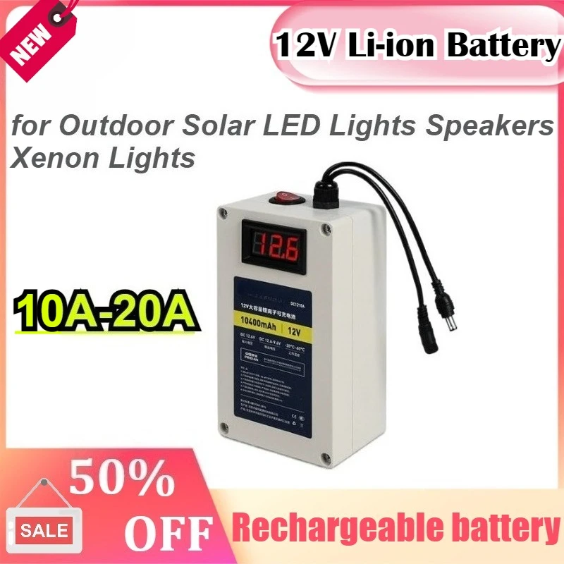 

12V Lithium Battery Ultra Lightweight Backup Power Supply for Outdoor Solar LED Lights Speakers Xenon Lights Li-ion Battery Pack