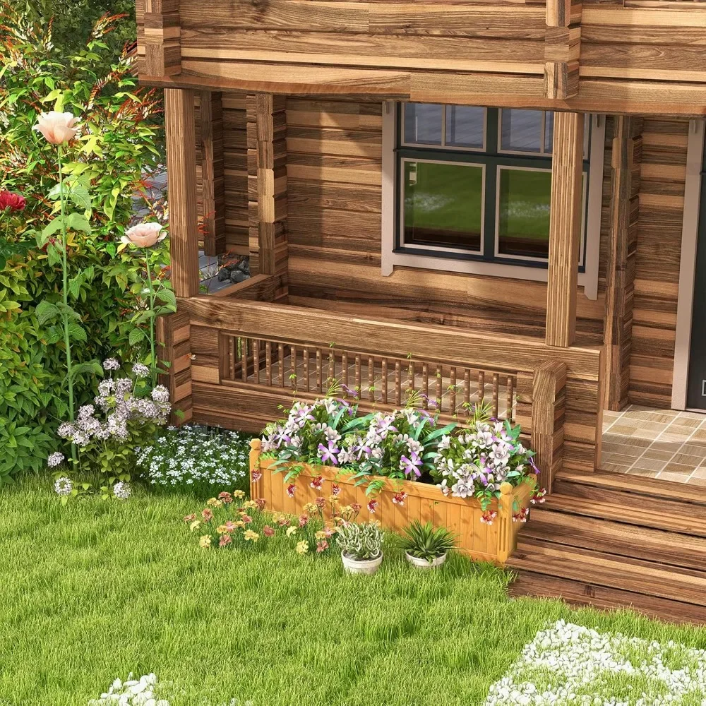 

Wooden Raised Garden Bed, Outdoor Rectangular Plant Box W/Drainage Holes, Wood Raised Planter for Vegetable Fruit Flowe