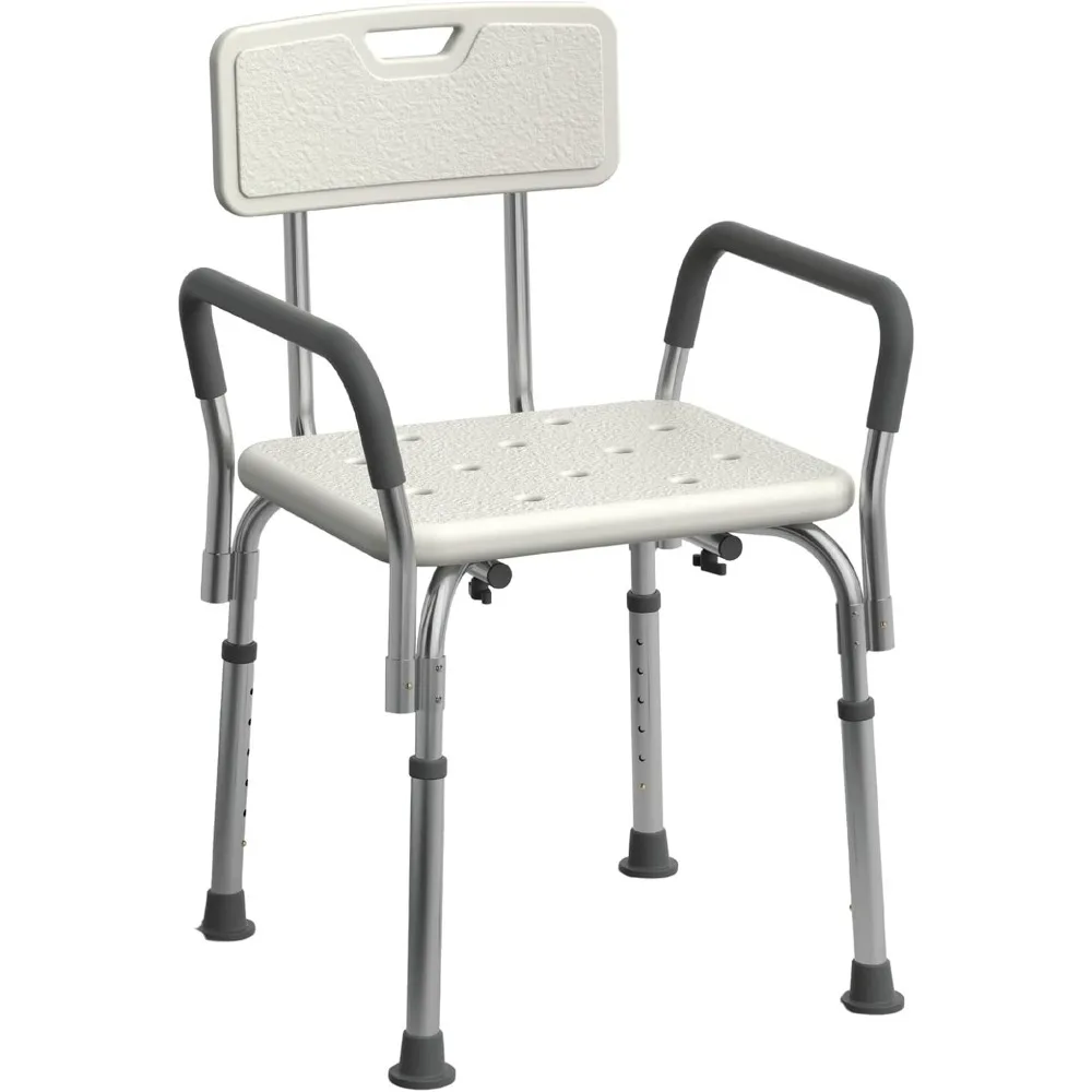 

Shower Chair with Padded Armrests and Back Heavy Duty Bathtub Stool Adjustable Height Slip Resistant Shower Bench 350 lb