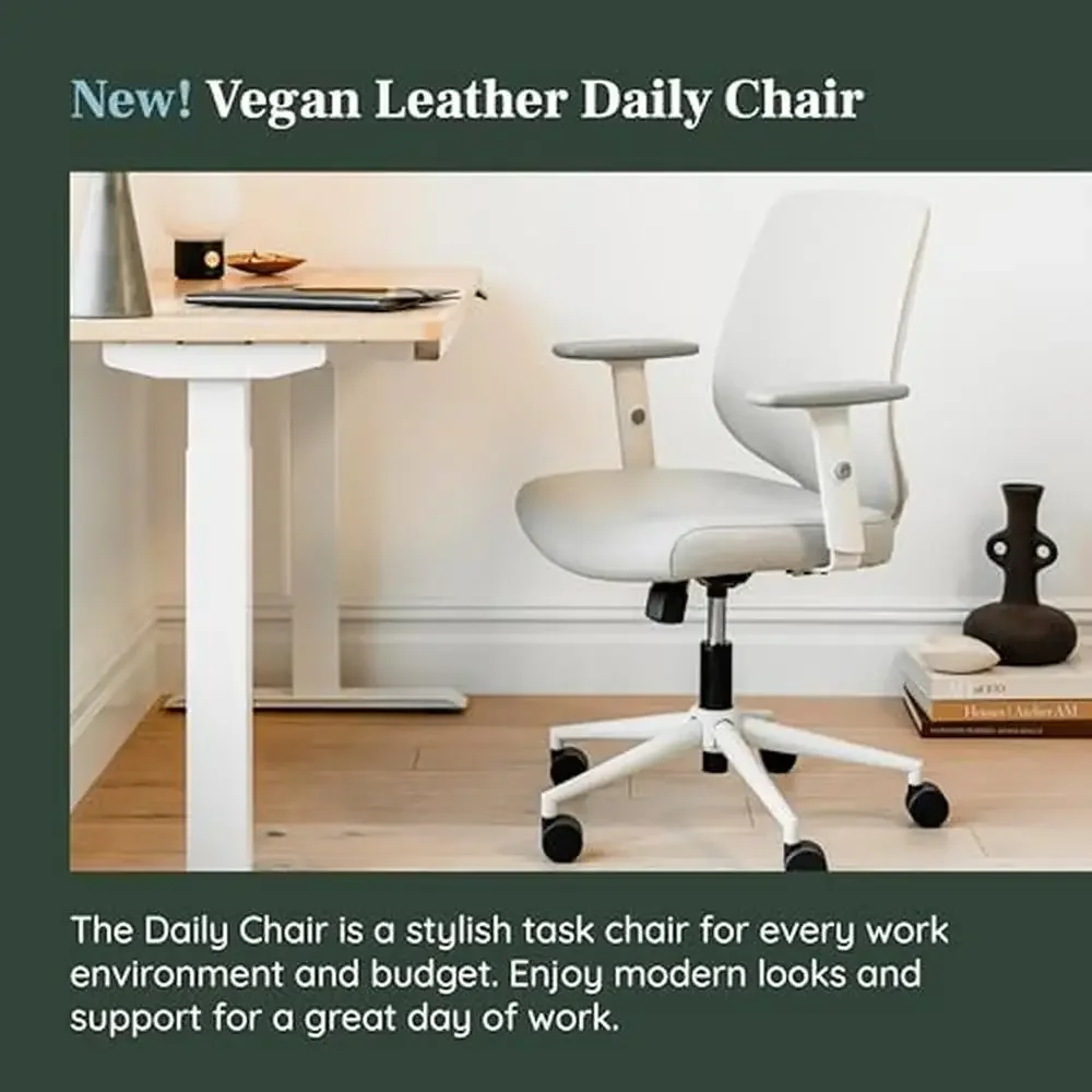 Vegan Leather Office Chair Swivel Lumbar Rest Adjustable Armrests Comfortable Seating Ergonomic Design Easy Assembly Rolling