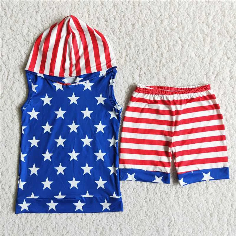 Kids Boutiques Hooray For The USA Red White & Blue Stars 4th Of July Baby Boy Shorts Set