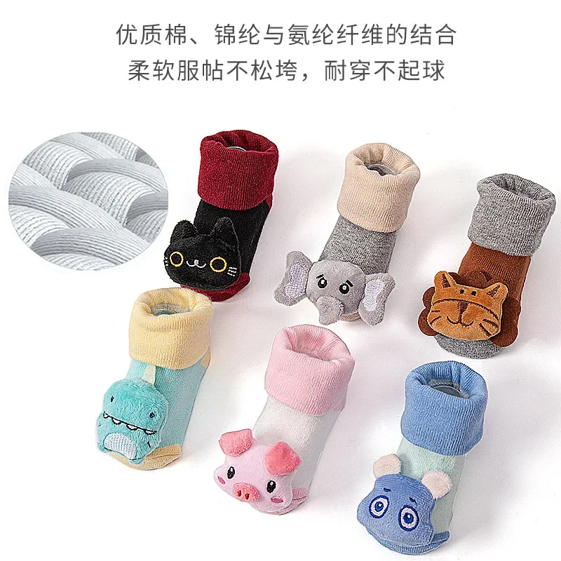 Baby Floor Socks Non-slip 3D Cartoon Doll Socks with Sound Bells for Newborn 6 To 12M Infant Baby Barefoot Shoes Kids Indoor Sox