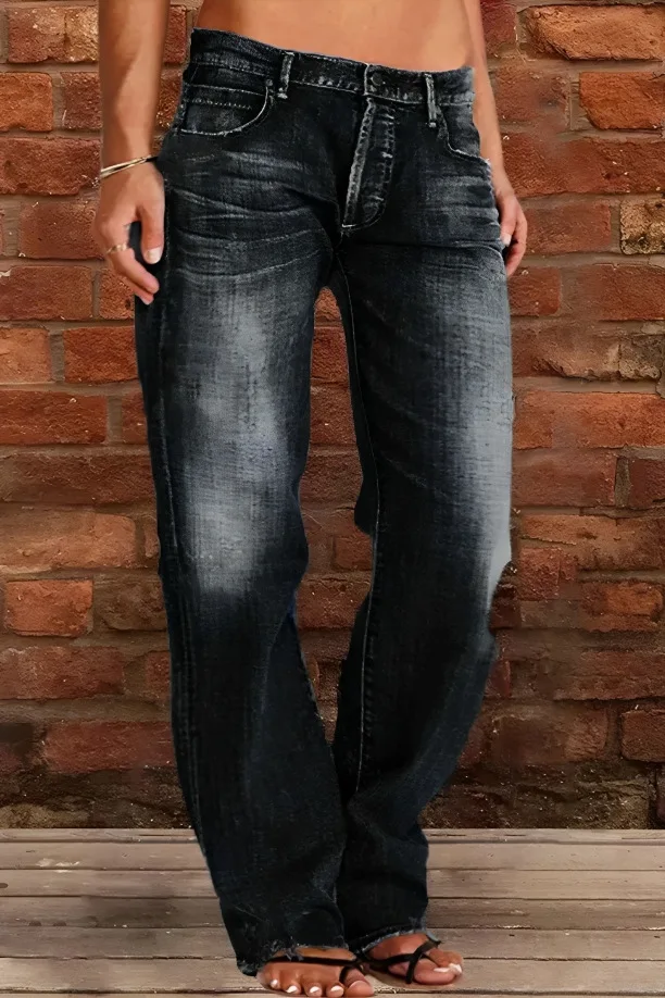 Spring and Autumn Leisure Commuting Style Loose and Comfortable Denim Flower Bud High Waist Hairy Pants Female Student