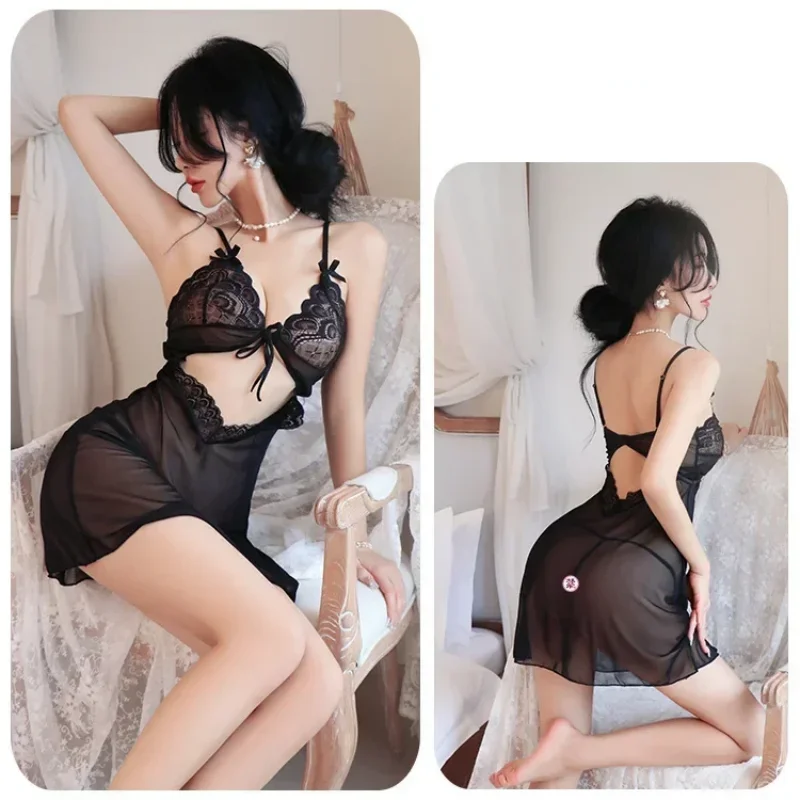 Lingerie Sexy pour femmes, vêtements à la mode, style britannique, motif de dentelle exotique, nœud papillon, décoration en maille, robe élégante, coupe cintrée ﻿