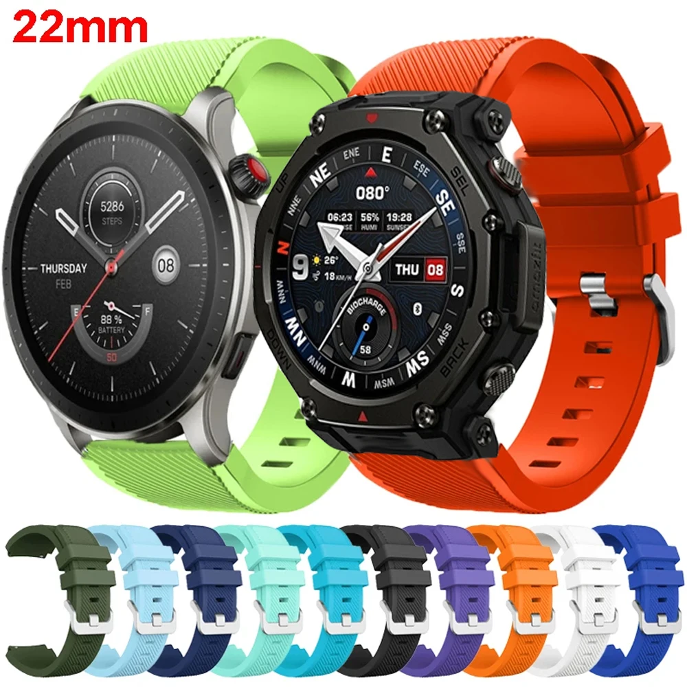 22mm Silicone Band For Amazfit T-Rex 3 Pro 48mm/Helio/Bip 6 5/Stratos/Pace/Balance Strap for Amazfit GTR 4 3 2 2e/Cheetah Round
