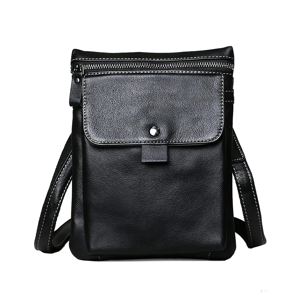 Men's Top Grain Leather Crossbody Bag Casual Small Sling Bag Phone Bag 8 Inch Tablet Mini Bag