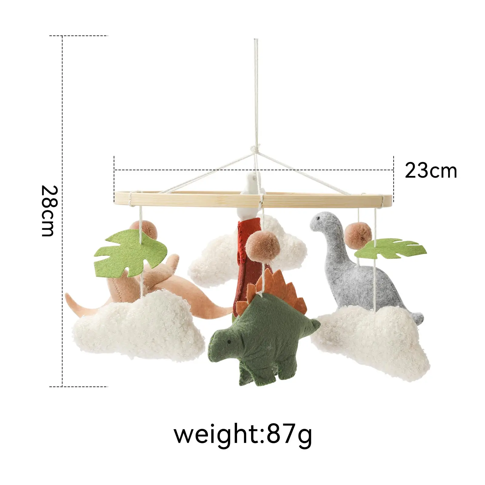 Montessori Dinosaur Crib Mobile - Felt Nursery Mobile with Wooden Ring for Newborn 0-12 Months, Sensory Visual Development Gift