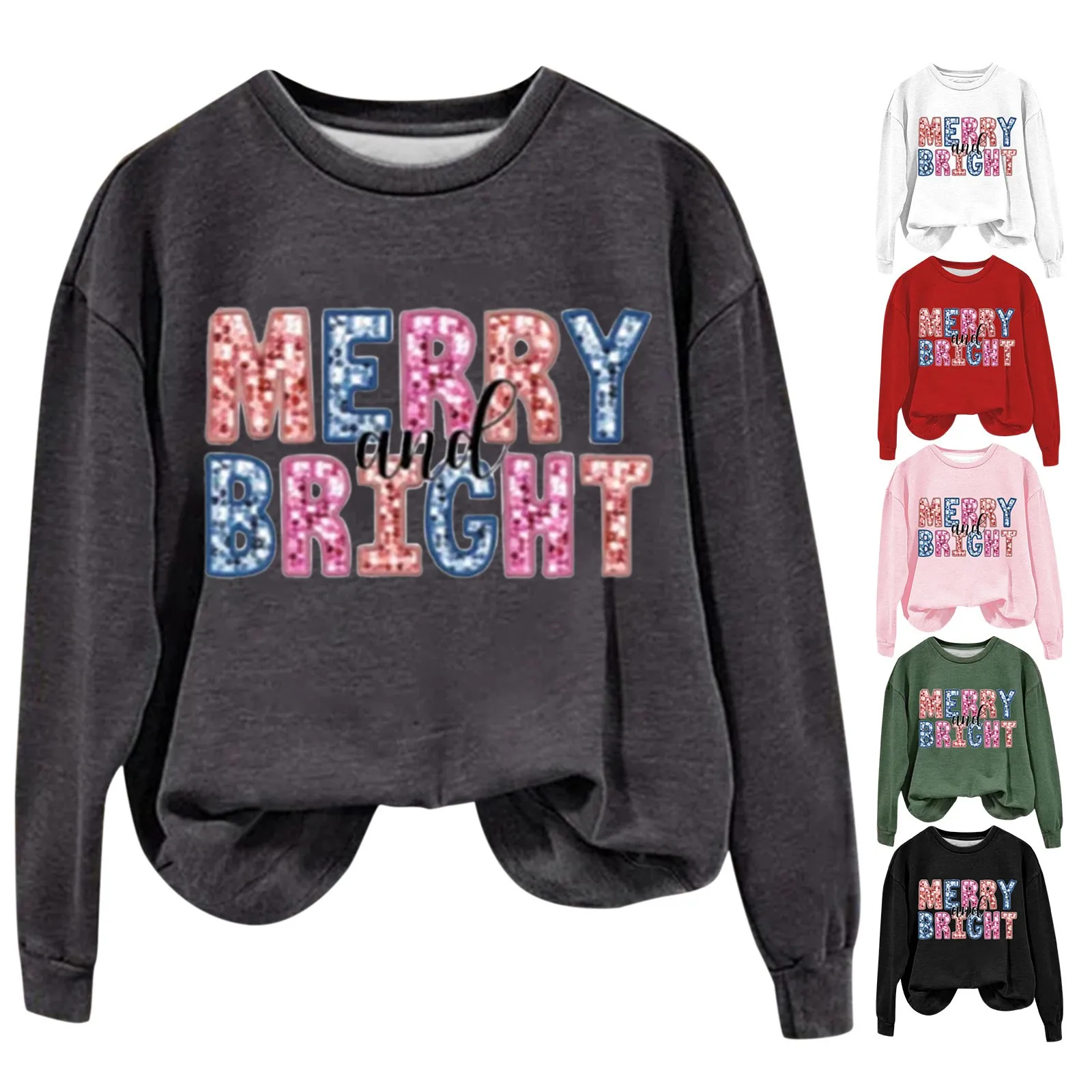 Women'S Merry And Bright Sweatshirt Crew Neck Sweatshirt Christmas Clothing Hoodies Sweatsuits Women Elderly Women's Sweaters