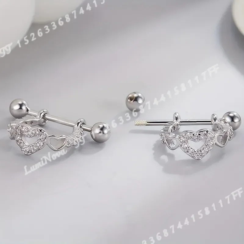 Fashionable Hollow Heart Shaped Synthetic Zirconia Inlaid Screw Back Ear Studs for Women Design Inspired Jewelry