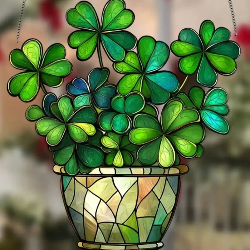 Picture 4: 1PCS St. Patrick's Day Lucky Clover Sun Catcher - Window Hanging Decoration, Colorful Glass Style Home Office Light Catcher,